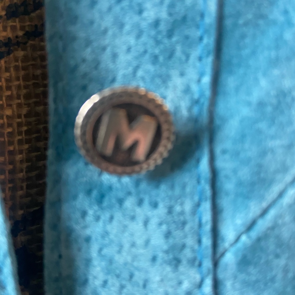 Bob Mackie Wearable Art Sz M Teal Suede Leather Women's Blazer - Picture 5 of 11